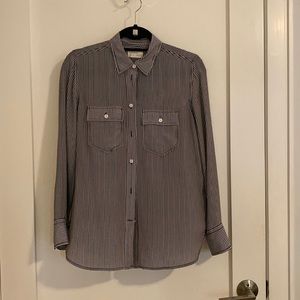 JCrew 100% Silk Navy and White Striped Blouse